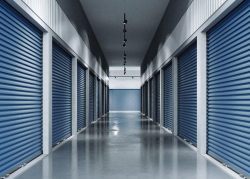 Storage facilities with blue doors.3d rendering
